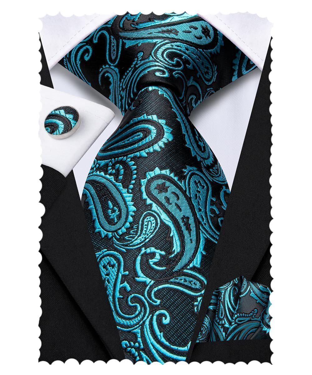 2534 Silk Paisley Ties Necktie Pocket Square Cufflinks Set Foral Tie Sets